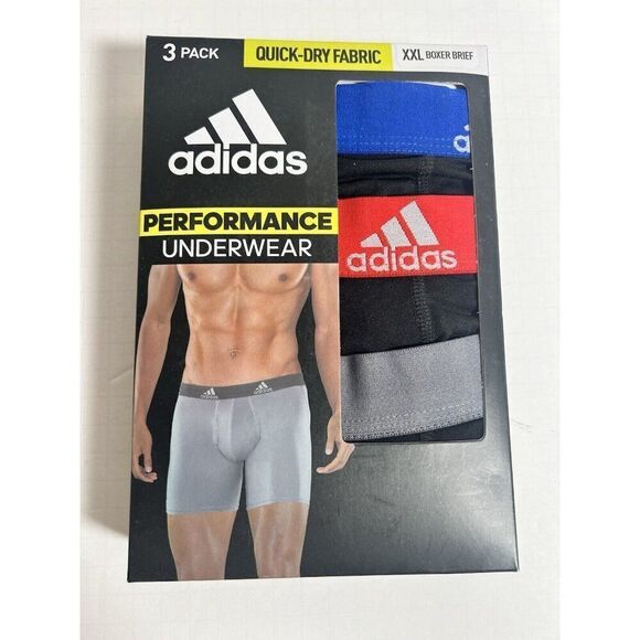 3 PACK MENS ADIDAS PERFORMANCE AEROREADY QUICK DRY BOXER BRIEFS XXL NWT - Picture 1 of 5